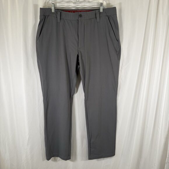 Under Armour Pants Men's 36x30 Grey Flat Front Pockets Loose Chino Button Zip - Picture 1 of 12